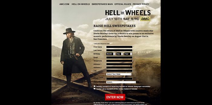 AMC.com/RaiseHellSweepstakes - AMC Hell On Wheels Raise Hell Sweepstakes