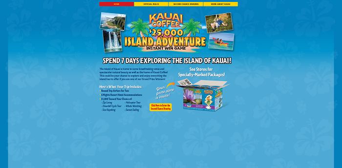Kauai Coffee $25,000 Island Adventure Instant Win Game (KauaiCoffeeAdventure.com)