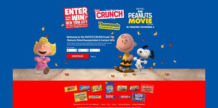 CrunchAndPeanutsSweeps.com - Nestlé Crunch and The Peanuts Movie Sweepstakes and Instant Win