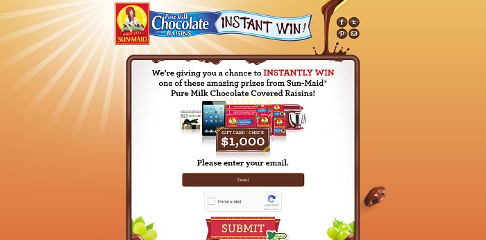 WinChocolateRaisins.com - Sun-Maid Pure Milk Chocolate Covered Raisins Instant Win Game