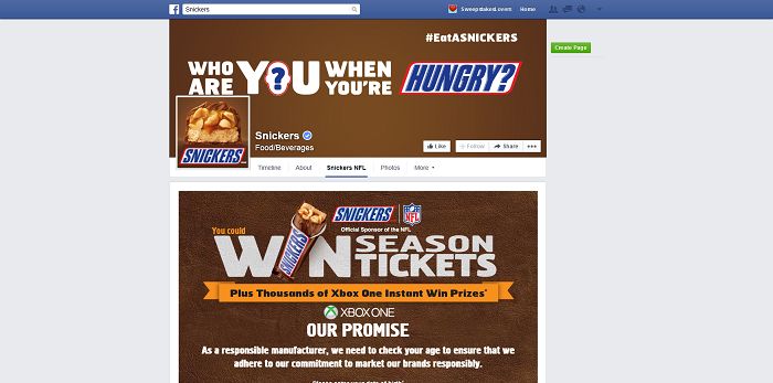 Snickers Brand NFL 2015 Game And Sweepstakes on Facebook (GameDay.Snickers.com)