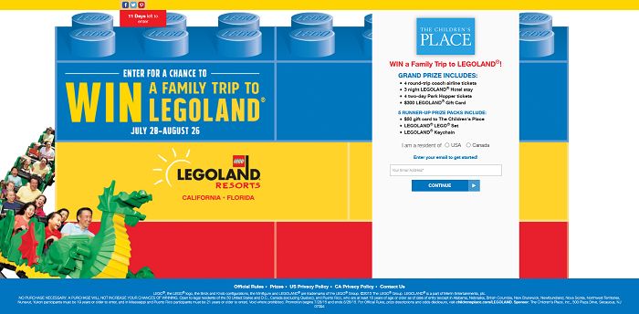 The Children's Place and LEGOLAND: 30 Days Of Awesome Sweepstakes (ChildrensPlace.com/Legoland