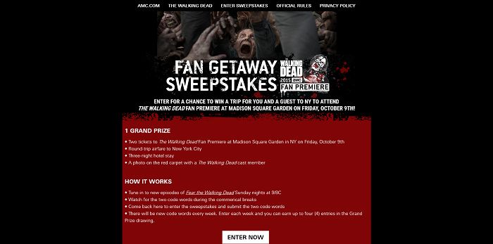 AMC.com/FanGetawaySweepstakes - AMC's The Walking Dead Fan Getaway Sweepstakes