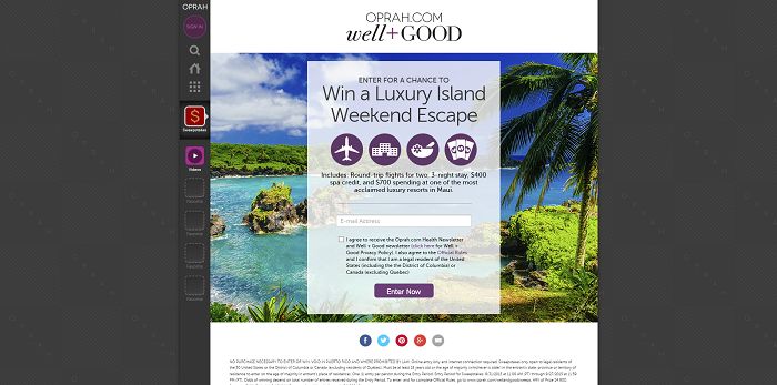 Oprah.com/WellAndGoodSweeps - Oprah Luxury Island Weekend Escape Sweepstakes