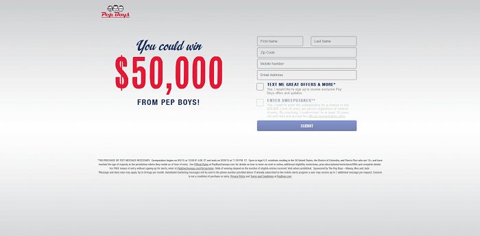 PepBoysSweeps.com - Pep Boys September SMS Sweepstakes