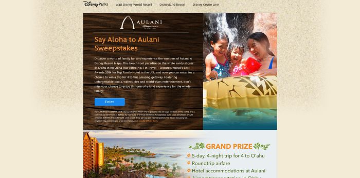 Disney.com/SayAlohaToAulani - Disney Say Aloha To Aulani Sweepstakes