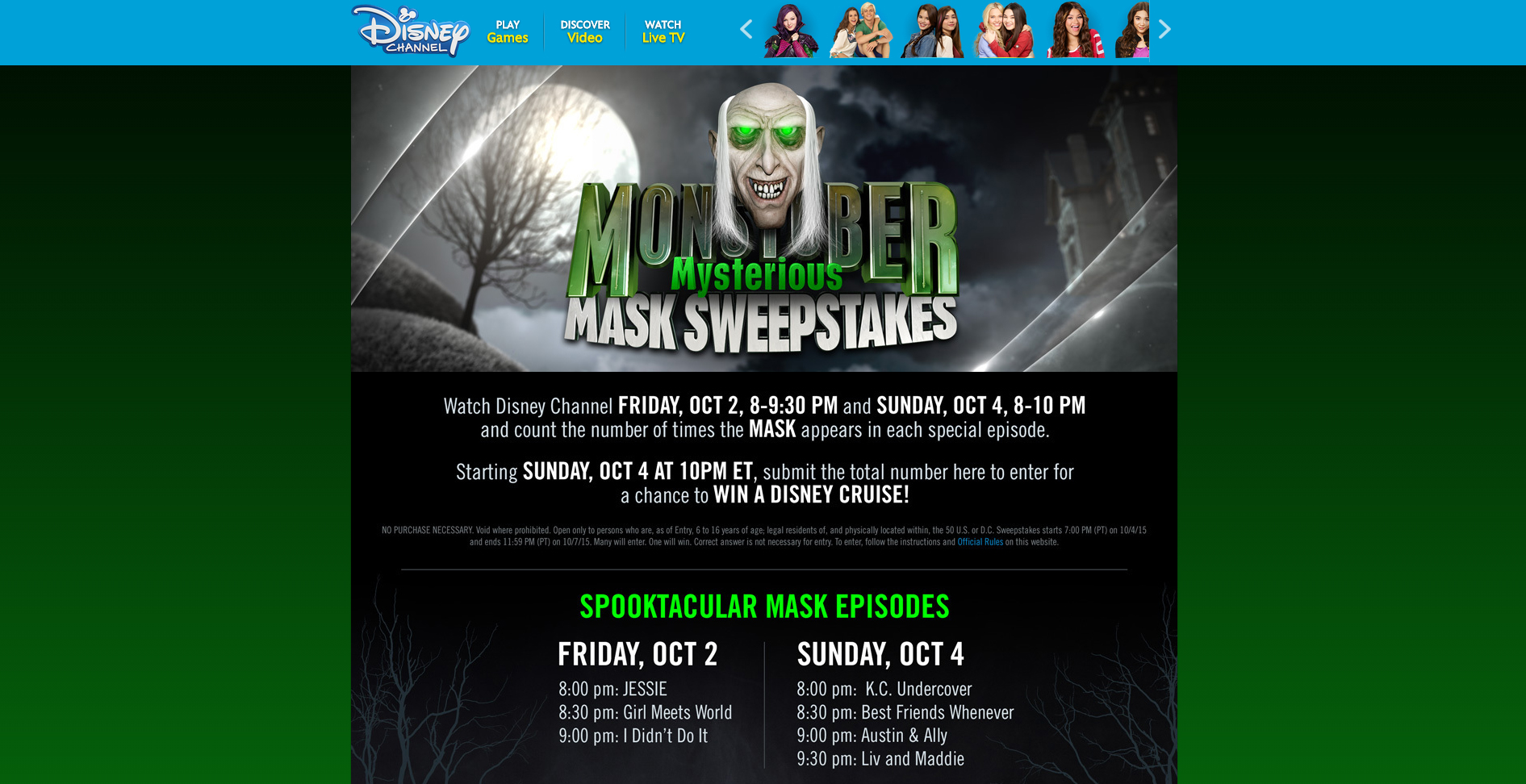 DisneyChannel.com/Mask - Disney Channel Monstober Mysterious Mask Sweepstakes