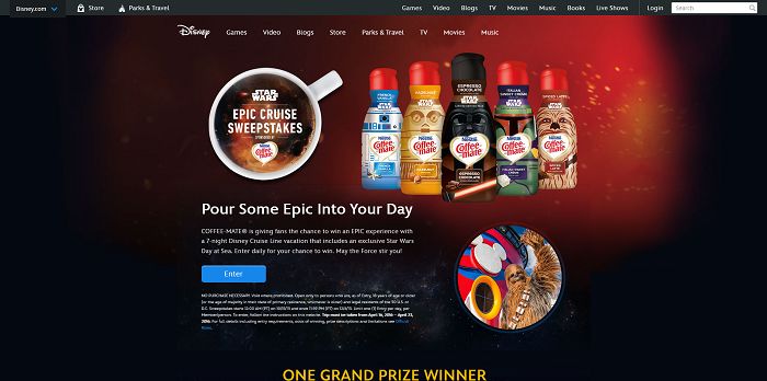 Disney.com/EpicCruise - Disney And Coffee-Mate Epic Cruise Sweepstakes