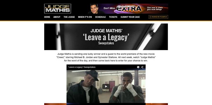 JudgeMathisTV.com/Creed - Judge Mathis' Leave A Legacy Sweepstakes