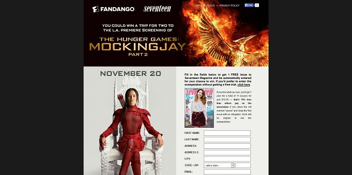 Seventeen.com/MockingjayTix - Seventeen Magazine’s The Hunger Games: Mockingjay - Part 2 Fandango Sweepstakes