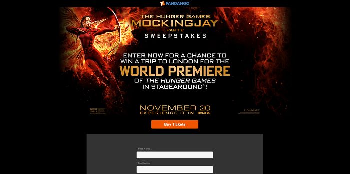 Fandango's The Hunger Games: Mockingjay - Part 2 Sweepstakes