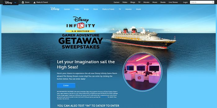 Disney.com/DisneyInfinitySweeps - Disney Infinity 3.0 Gamer Adventure Getaway Sweepstakes