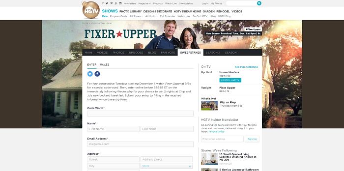 HGTV And Fixer Upper's Ultimate Escape Sweepstakes