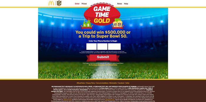 Game Time Gold at McDonald's Online Sweepstakes
