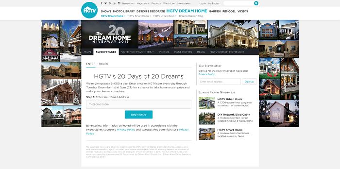 HGTV.com/HGTVDreamHome20 - HGTV's 20 Days of 20 Dreams Sweepstakes