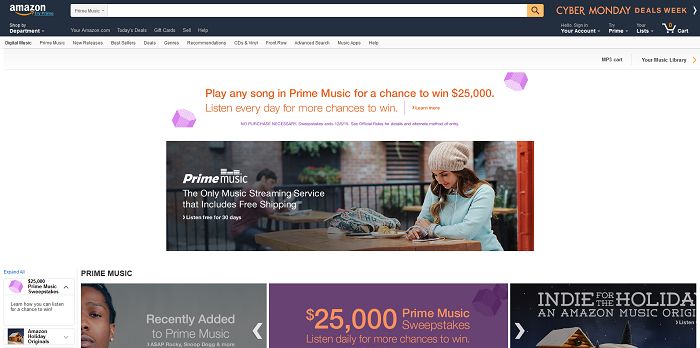 Amazon Prime Music Cyber Monday Sweepstakes