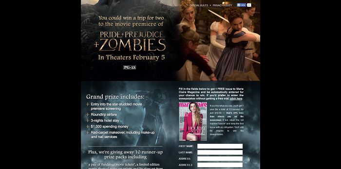Marie Claire's Pride and Prejudice and Zombies Sweepstakes
