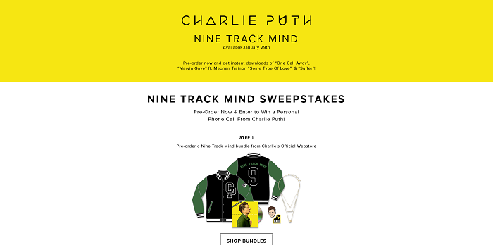 CharliePuth.com Nine Track Mind Sweepstakes