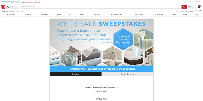Overstock.com White Sale Sweepstakes