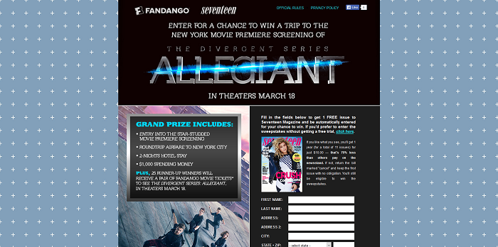 Seventeen.com/Allegiant - Seventeen Magazine's The Divergent Series: Allegiant Fandango Sweepstakes