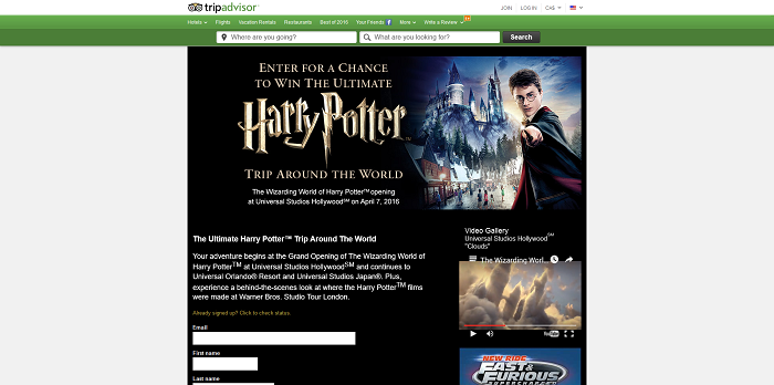 Trip Advisor The Wizarding World of Harry Potter Sweepstakes