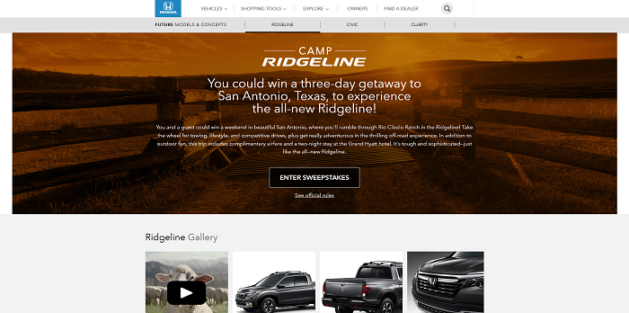 Honda Camp Ridgeline Sweepstakes