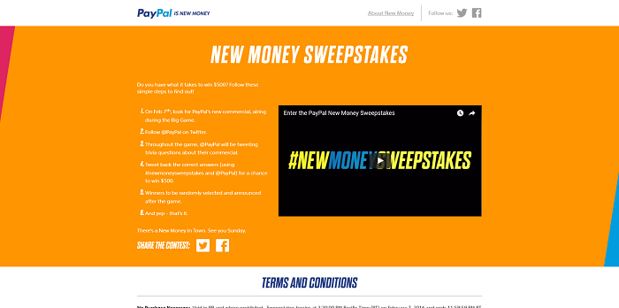 Paypal.com/NewMoneySweeps - PayPal New Money Sweepstakes