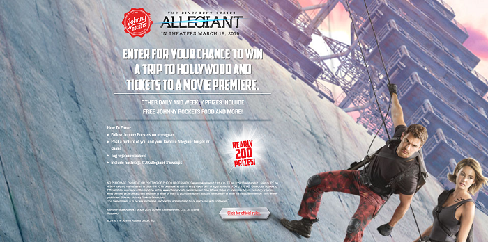 JohnnyRockets.com/Allegiant - Johnny Rockets The Divergent Series: Allegiant Sweepstakes