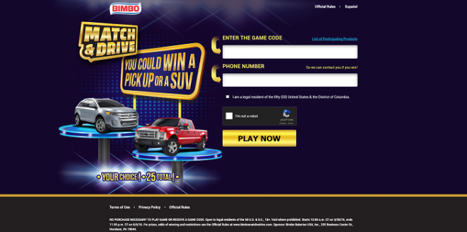 BimboMatchnDrive.com - BIMBO Match N' Drive Instant Win Game 2016