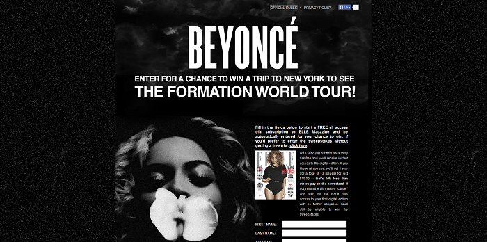 ELLE.com Beyonce Formation Sweepstakes