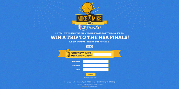 MikesAtTheFinals.com - Mike & Mike At The Finals 2016 Sweepstakes (Winning Word Included)