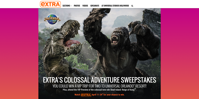 ExtraTV.com Universal Orlando Colossal Adventure Sweepstakes