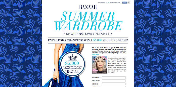 HarpersBazaar.com/SummerWardrobe Harper’s BAZAAR Summer Wardrobe Sweepstakes 2016