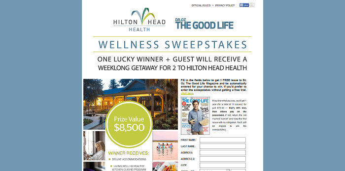 DrOzTheGoodLife.com/HiltonHeadHealth - Hilton Head Health Dr. Oz The Good Life Sweepstakes