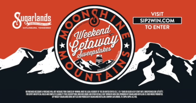 Moonshine and Mountains Weekend Getaway Sip 2 Win Sweepstakes