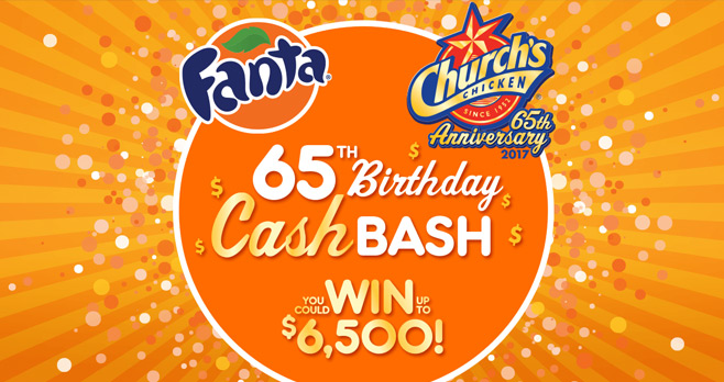 Church's 65th Birthday Cash Bash Instant Win Game