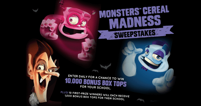 Box Tops For Education Monsters Cereal Madness Sweepstakes