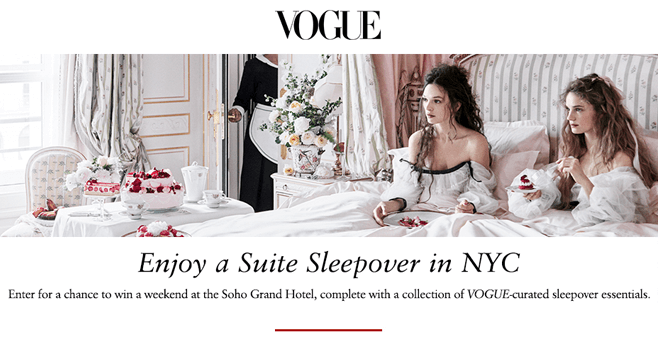Vogue Suite Sleepover In NYC Sweepstakes