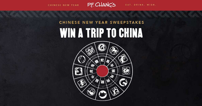 P.F. Chang's Chinese New Year Sweepstakes and Instant Win 2018