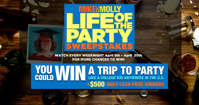 Mike And Molly Life of the Party Sweepstakes 2018 (MikeAndMollyWeekNights.com)