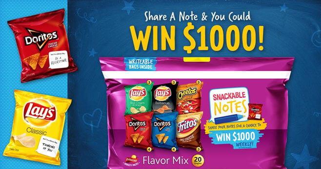 Frito Lay Variety Pack Snackable Notes Sweepstakes