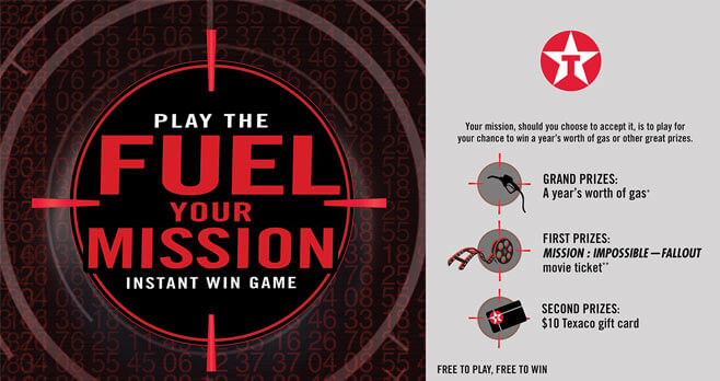 Texaco Mission Impossible Fallout Fuel Your Mission Instant Win Game