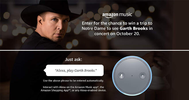 Amazon Music Garth Brooks at Notre Dame Sweepstakes