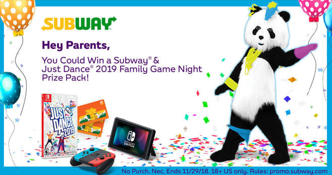 Subway & Just Dance 2019 Family Game Night Sweepstakes