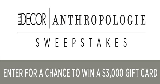 ELLE DECOR Anthropologie Room Decor Refresh Sweepstakes (Anthropologie.ElleDecor.com)