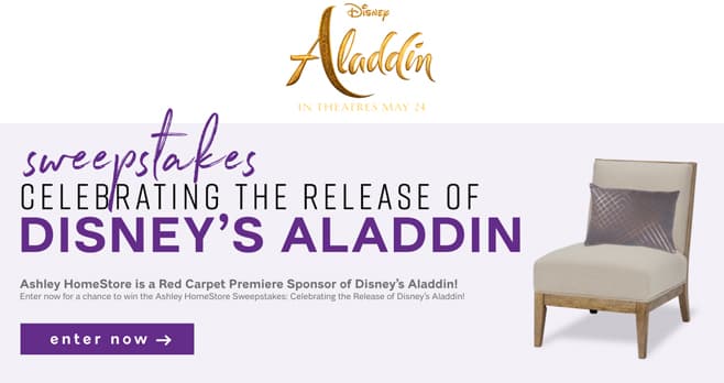 Ashley HomeStore Disney's Aladdin Sweepstakes