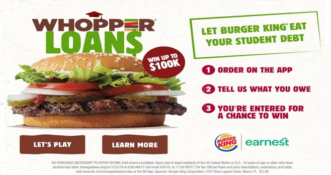 Burger King Student Loan Contest (BK.com/WhopperLoans)