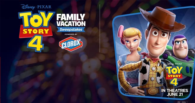 Disney and Clorox Toy Story 4 Family Vacation Sweepstakes (Disney.com/FamilyVacation)