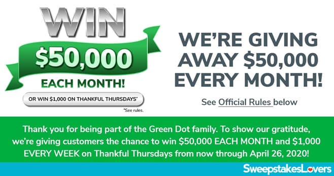 Green Dot $50K Giving Thanks Sweepstakes 2020