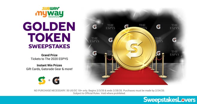 Subway Golden Token Instant Win Game and Sweepstakes 2020